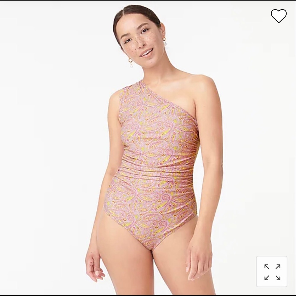 J. Crew Swimsuit, Eco ruched one-shoulder one-piece in beach paisley, NEW w/ tag
